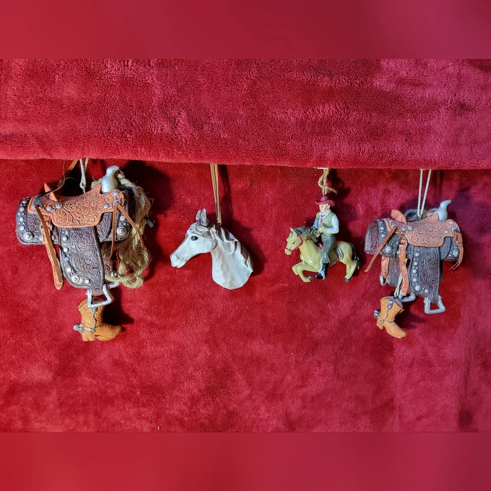 Lot Of 4 Western Cowboy Horse Rodeo Christmas Ornaments - Picture 1 of 5